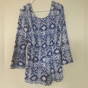 Charlotte Russe Blue & White Patterned Romper; Size S